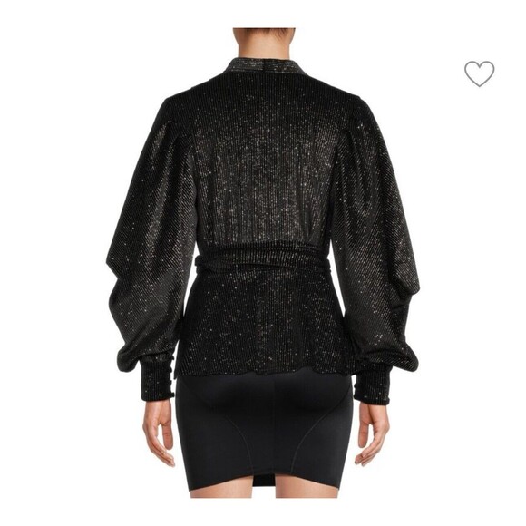 PatBO Size M Womens Long Sleeves Wrap Blouse Black Metallic New Without Tags - Picture 4 of 12